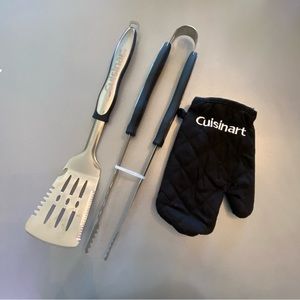 New 3 Piece Lot Cuisinart BBQ Grilling Tools With Grill Glove